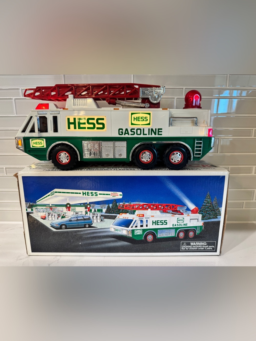 1996 Hess Green & White Fire Truck Toy